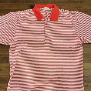 Peter Millar Salmon Red & White Striped Performance Polo | L